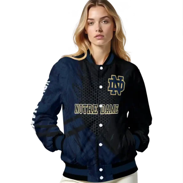 personalized notre dame fighting irish hexagon mesh navy black varsity jacket latest model.webp