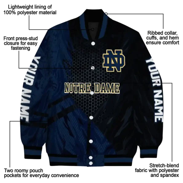personalized notre dame fighting irish hexagon mesh navy black varsity jacket new arrival.webp
