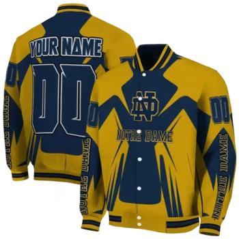 personalized notre dame fighting irish spider mark navy gold varsity jacket fashion forward.webp