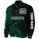 personalized ohio bobcats hexagon mesh green black varsity jacket best selling.webp