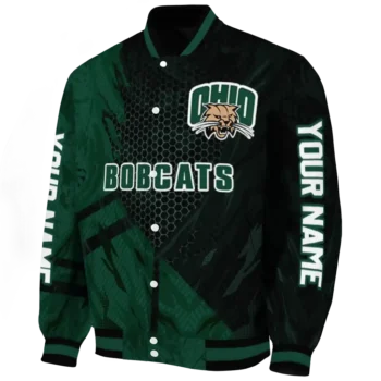 personalized ohio bobcats hexagon mesh green black varsity jacket best selling.webp