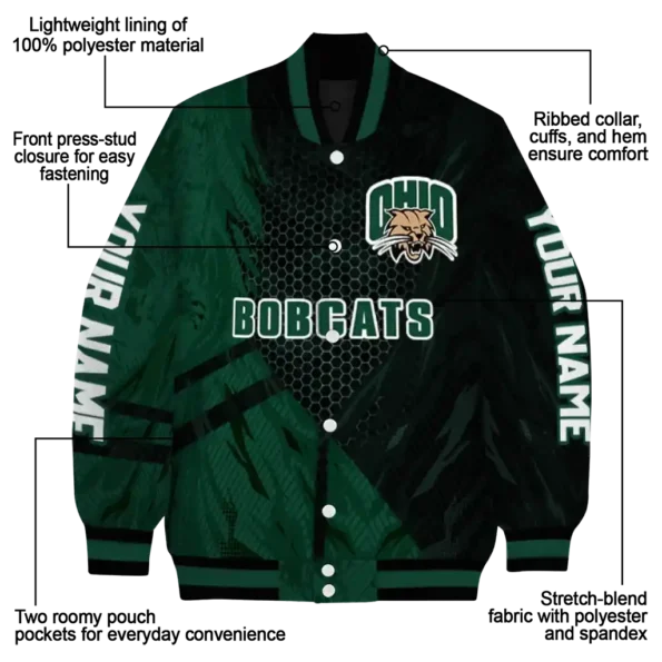 personalized ohio bobcats hexagon mesh green black varsity jacket new arrival.webp