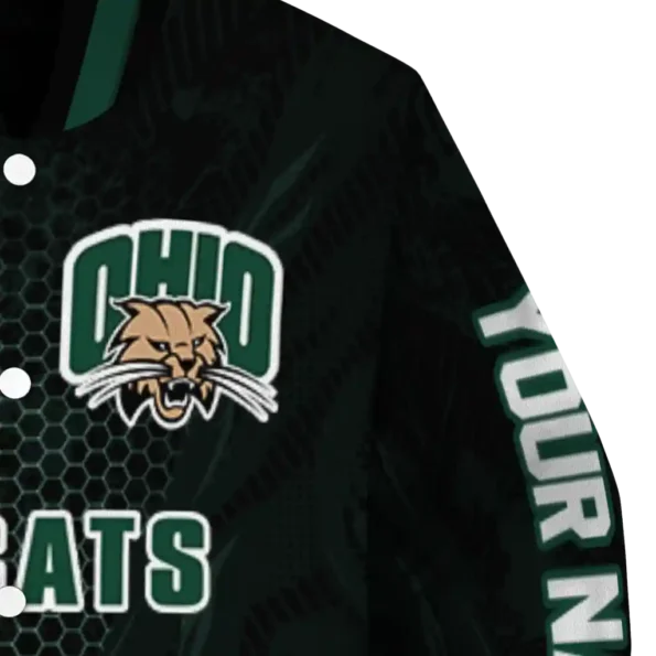 personalized ohio bobcats hexagon mesh green black varsity jacket premium grade.webp