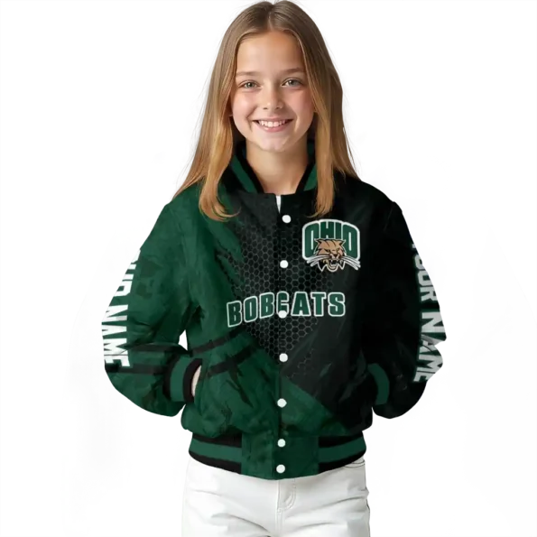 personalized ohio bobcats hexagon mesh green black varsity jacket top rated.webp