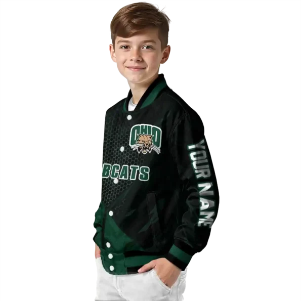 personalized ohio bobcats hexagon mesh green black varsity jacket trendy.webp