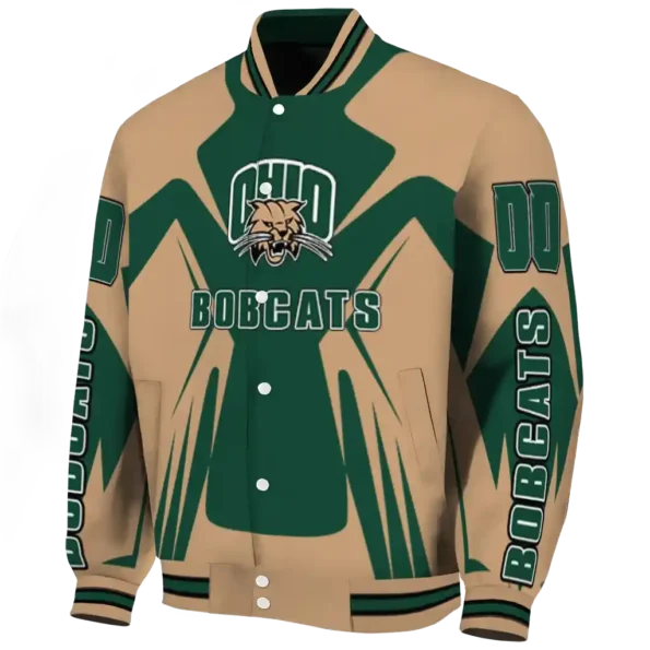 personalized ohio bobcats spider mark green tan varsity jacket best selling.webp