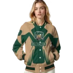 personalized ohio bobcats spider mark green tan varsity jacket best selling.webp