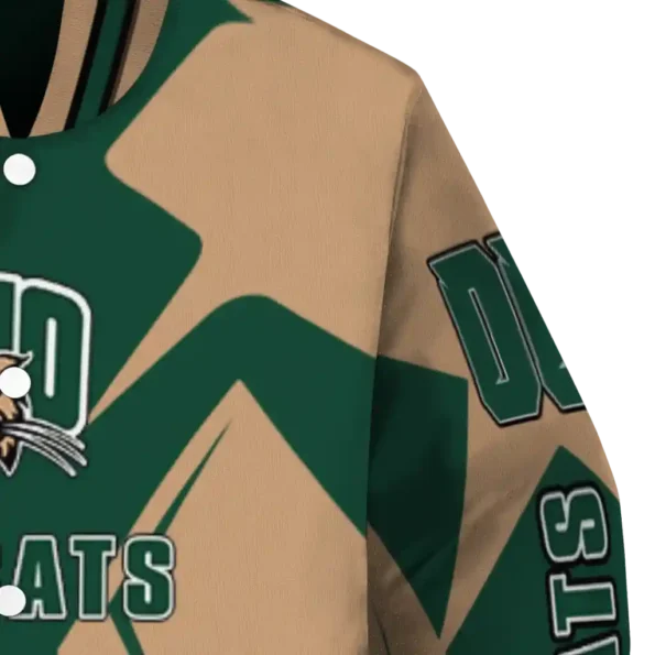 personalized ohio bobcats spider mark green tan varsity jacket premium grade.webp