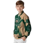 personalized ohio bobcats spider mark green tan varsity jacket best selling.webp