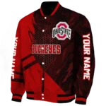 personalized ohio state buckeyes hexagon mesh scarlet black varsity jacket best selling.webp