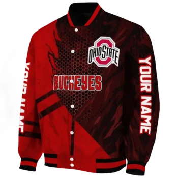 personalized ohio state buckeyes hexagon mesh scarlet black varsity jacket best selling.webp