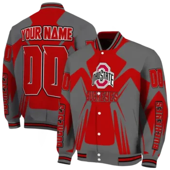personalized ohio state buckeyes spider mark scarlet gray varsity jacket fashion forward.webp