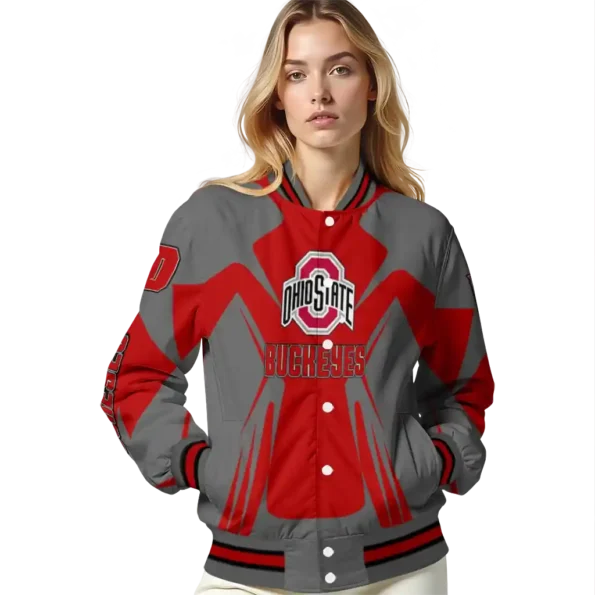 personalized ohio state buckeyes spider mark scarlet gray varsity jacket latest model.webp