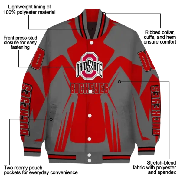personalized ohio state buckeyes spider mark scarlet gray varsity jacket new arrival.webp