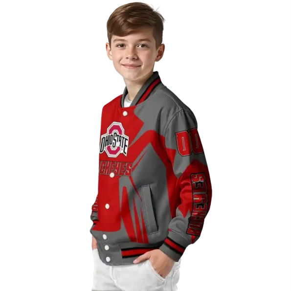 personalized ohio state buckeyes spider mark scarlet gray varsity jacket trendy.webp