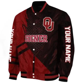 personalized oklahoma sooners hexagon mesh crimson black varsity jacket best selling.webp