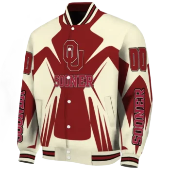 personalized oklahoma sooners spider mark crimson cream varsity jacket best selling.webp