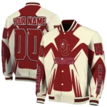 personalized oklahoma sooners spider mark crimson cream varsity jacket best selling.webp