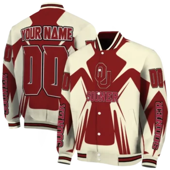 personalized oklahoma sooners spider mark crimson cream varsity jacket fashion forward.webp