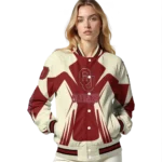 personalized oklahoma sooners spider mark crimson cream varsity jacket best selling.webp