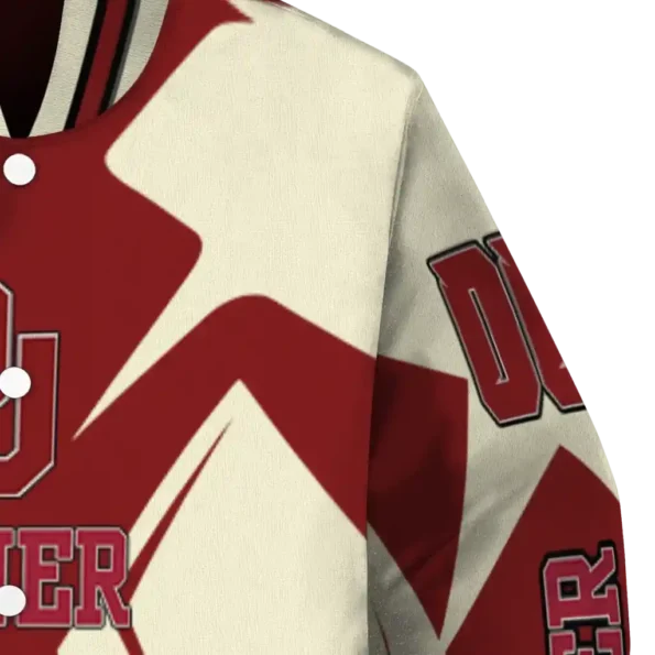 personalized oklahoma sooners spider mark crimson cream varsity jacket premium grade.webp