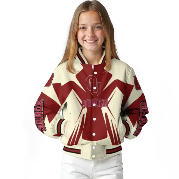 personalized oklahoma sooners spider mark crimson cream varsity jacket top rated.webp