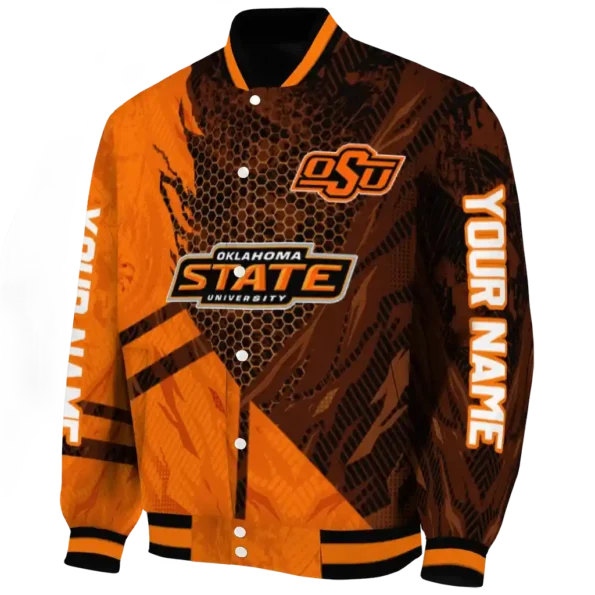 personalized oklahoma state cowboys hexagon mesh orange black varsity jacket best selling.webp