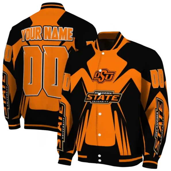 personalized oklahoma state cowboys spider mark orange black varsity jacket fashion forward.webp