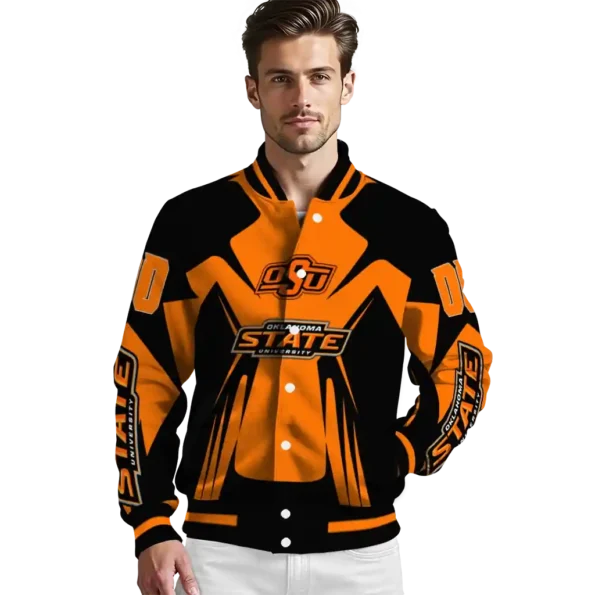 personalized oklahoma state cowboys spider mark orange black varsity jacket high quality.webp