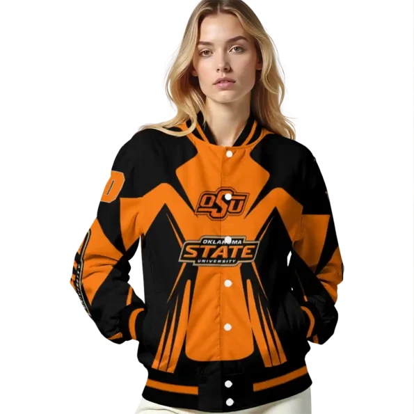 personalized oklahoma state cowboys spider mark orange black varsity jacket latest model.webp