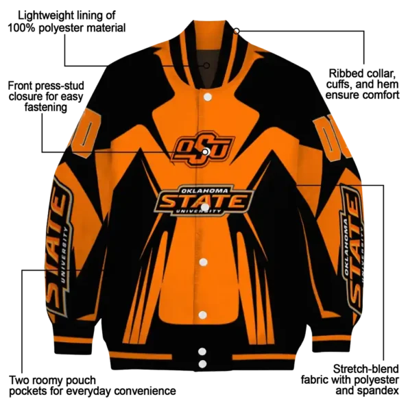 personalized oklahoma state cowboys spider mark orange black varsity jacket new arrival.webp