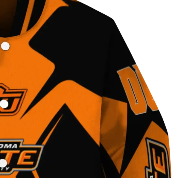 personalized oklahoma state cowboys spider mark orange black varsity jacket premium grade.webp