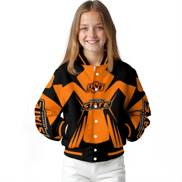 personalized oklahoma state cowboys spider mark orange black varsity jacket top rated.webp