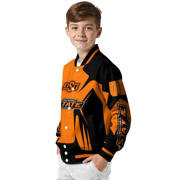 personalized oklahoma state cowboys spider mark orange black varsity jacket trendy.webp