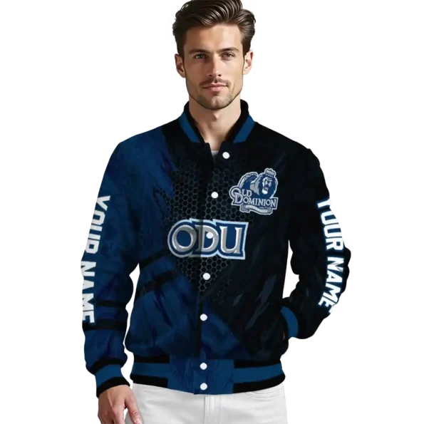 personalized old dominion monarchs hexagon mesh blue black varsity jacket high quality.webp
