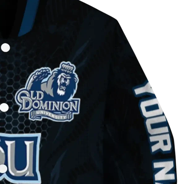 personalized old dominion monarchs hexagon mesh blue black varsity jacket premium grade.webp