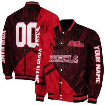 personalized ole miss rebels hexagon mesh red black varsity jacket fashion forward.webp