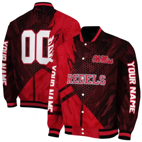 personalized ole miss rebels hexagon mesh red black varsity jacket fashion forward.webp