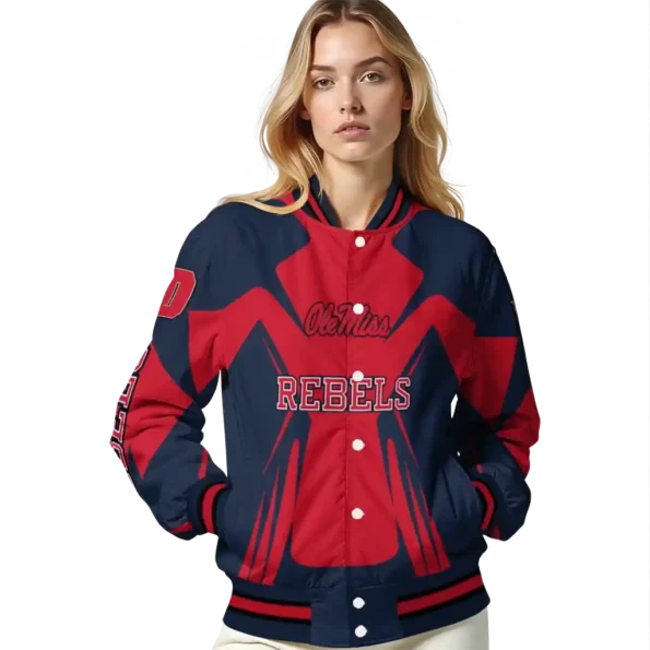 personalized ole miss rebels spider mark red blue varsity jacket latest model.webp