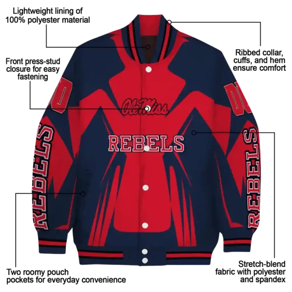 personalized ole miss rebels spider mark red blue varsity jacket new arrival.webp