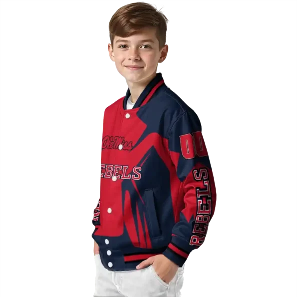 personalized ole miss rebels spider mark red blue varsity jacket trendy.webp