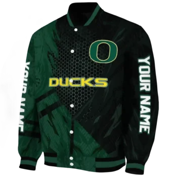 personalized oregon ducks hexagon mesh green black varsity jacket best selling.webp