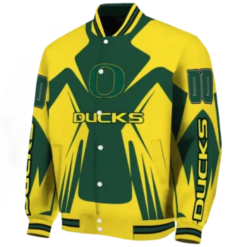 personalized oregon ducks spider mark green yellow varsity jacket best selling.webp