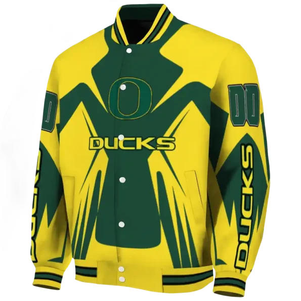 personalized oregon ducks spider mark green yellow varsity jacket best selling.webp