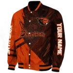 personalized oregon state beavers hexagon mesh orange black varsity jacket best selling.webp