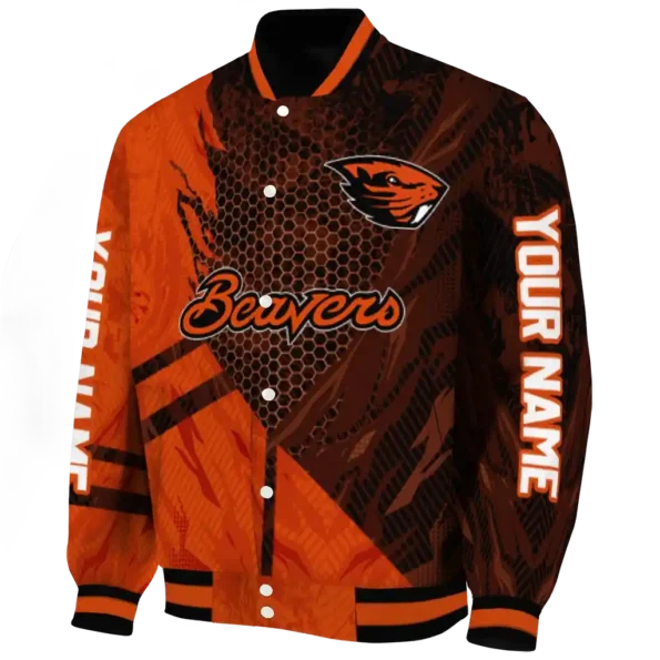 personalized oregon state beavers hexagon mesh orange black varsity jacket best selling.webp