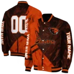 personalized oregon state beavers hexagon mesh orange black varsity jacket best selling.webp