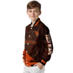personalized oregon state beavers hexagon mesh orange black varsity jacket best selling.webp