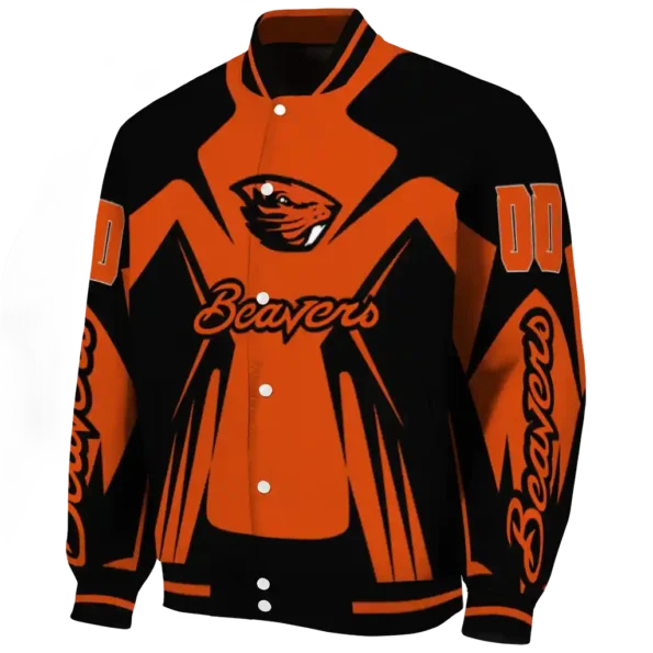 personalized oregon state beavers spider mark orange black varsity jacket best selling.webp