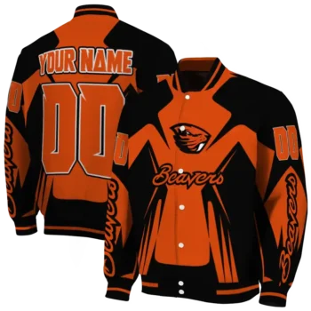 personalized oregon state beavers spider mark orange black varsity jacket fashion forward.webp
